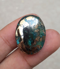 Natural Certified Turquoise with Pyrite - Green Matrix Turquoise - Shajri Feroza-35.6Ct-26x19mm