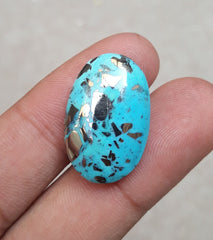 Natural Certified Turquoise with Pyrite - Blue Matrix Turquoise - Shajri Feroza-23.5Ct-25x16m