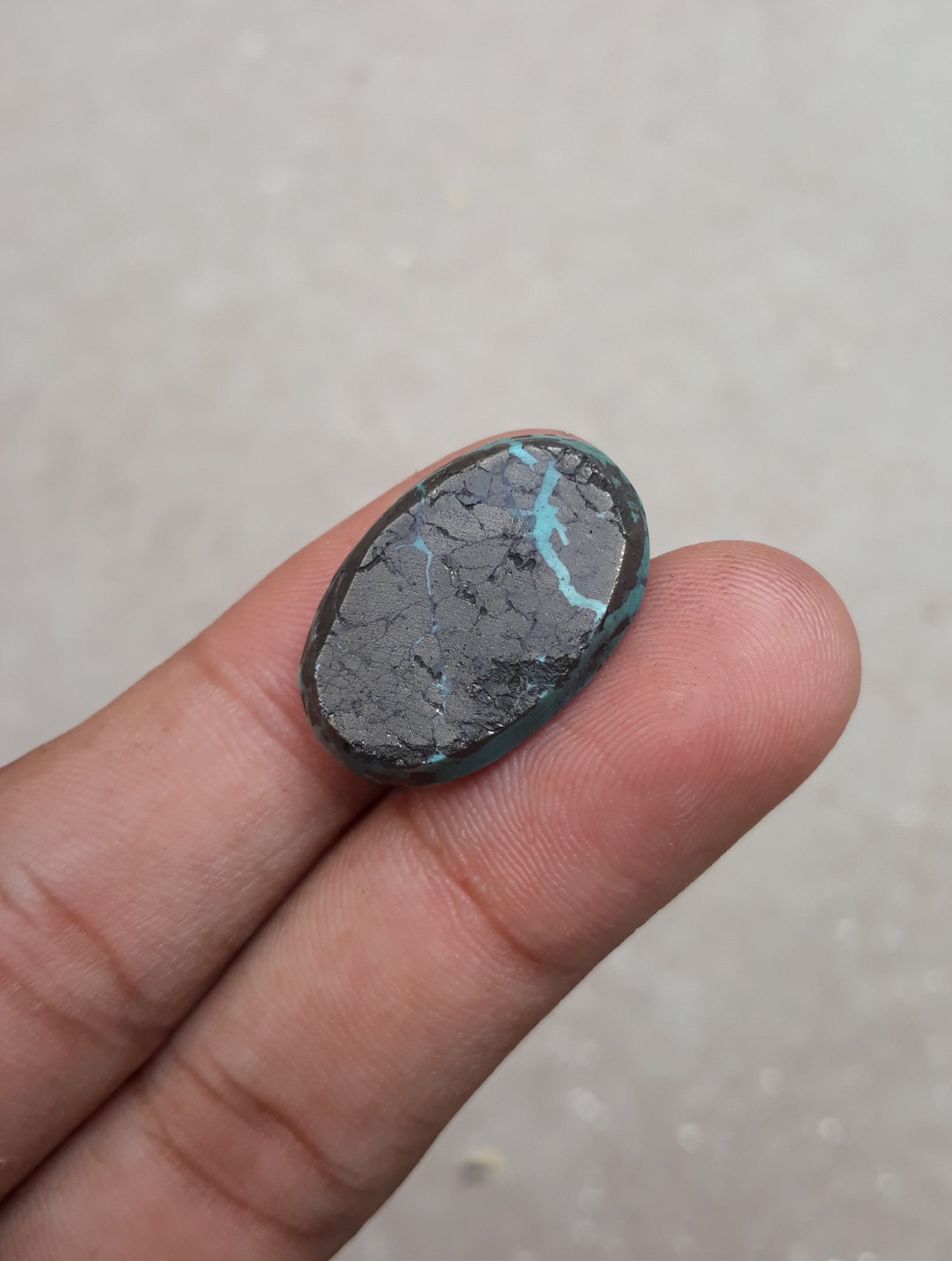 Natural Certified Turquoise with Pyrite - Blue Matrix Turquoise - Shajri Feroza-23.5Ct-25x16m