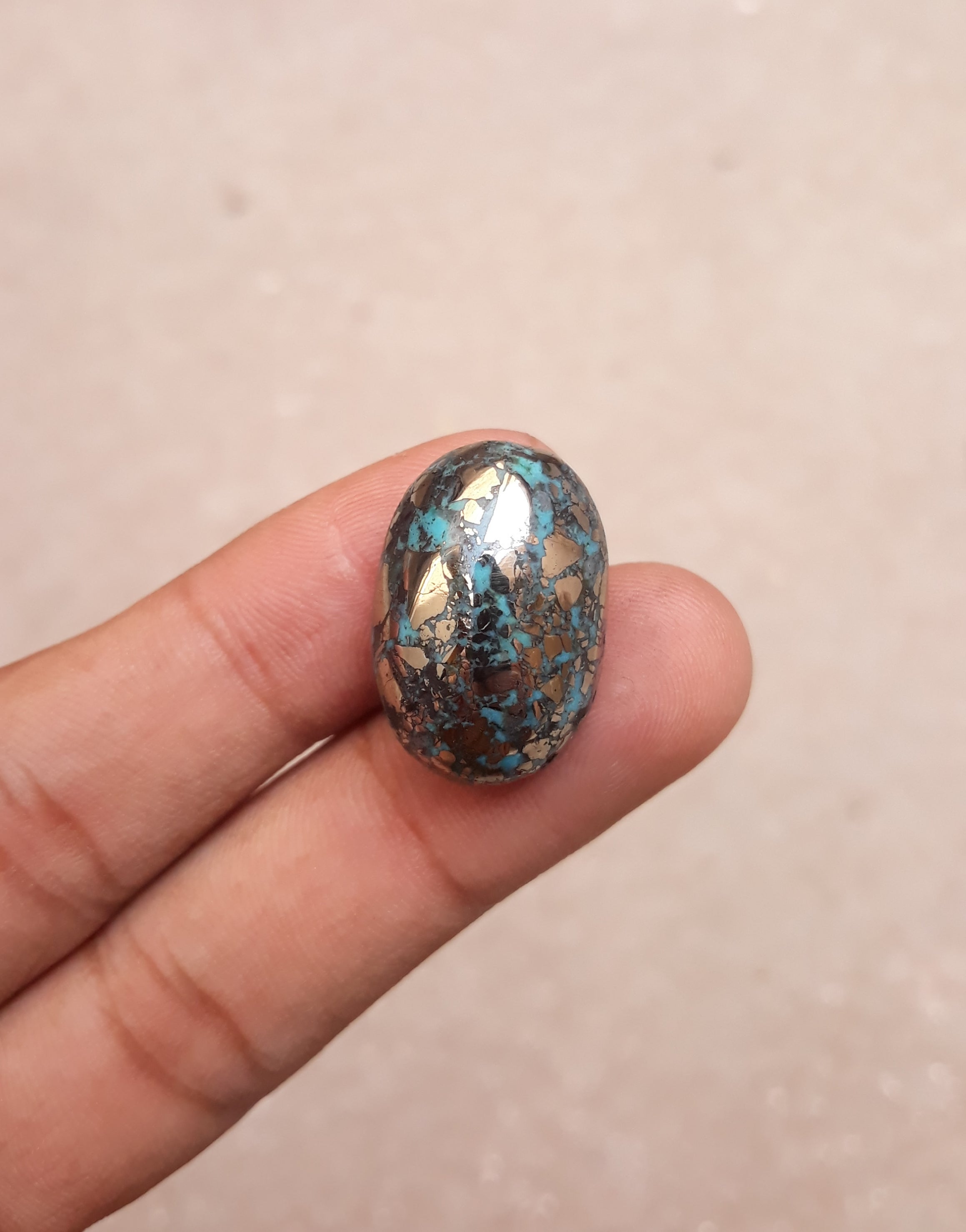 Natural Certified Turquoise with Pyrite - Blue Matrix Turquoise - Shajri Feroza-48.4Ct-22x17m