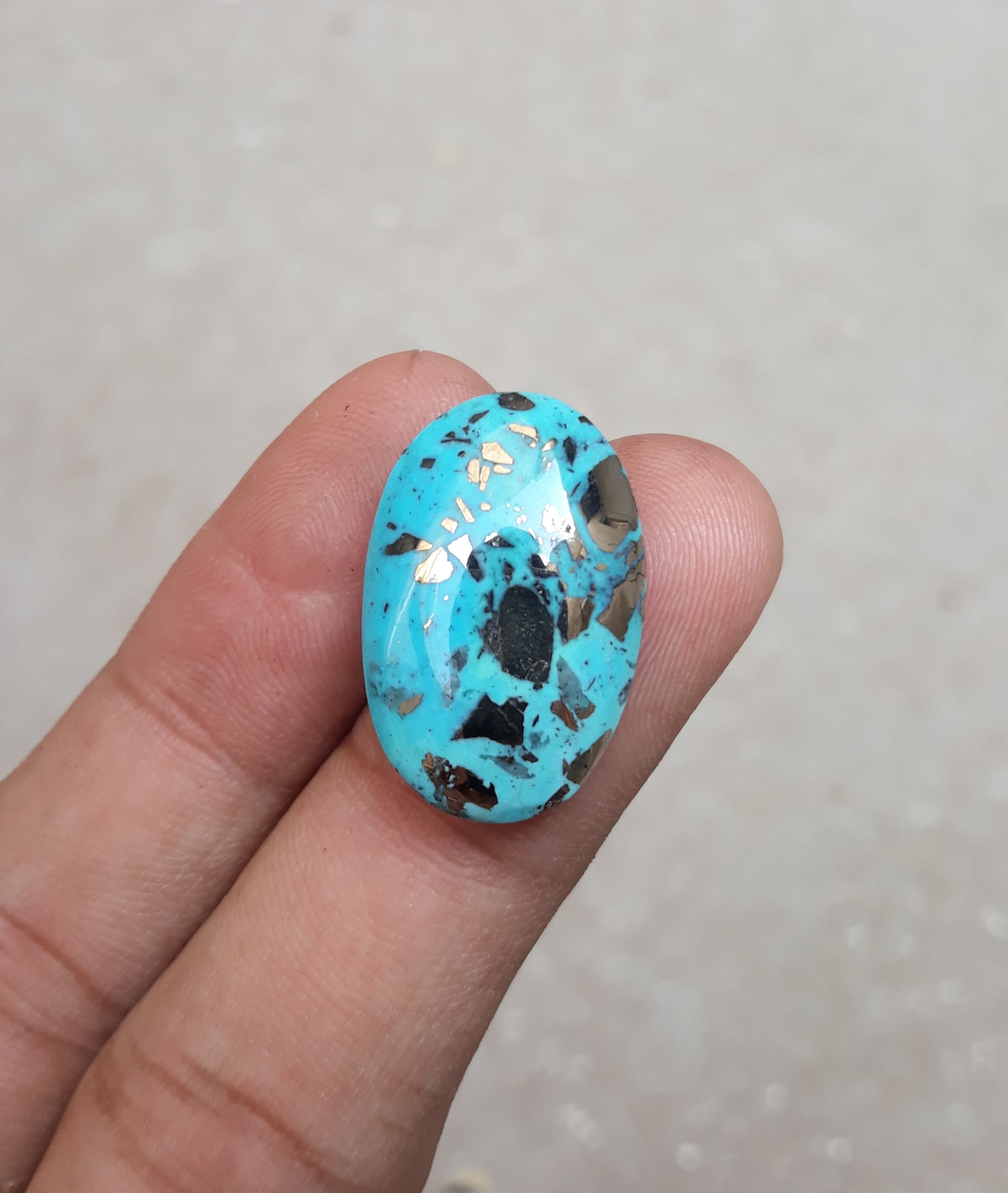 Natural Certified Turquoise with Pyrite - Blue Matrix Turquoise - Shajri Feroza-23.5Ct-25x16m