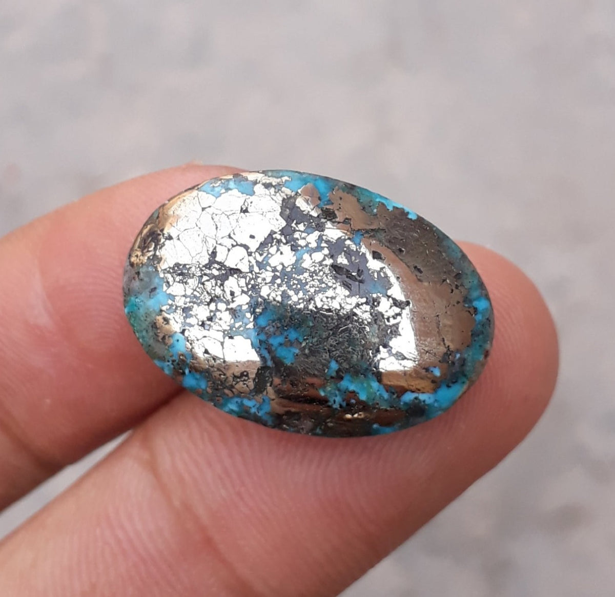 Natural Certified Turquoise with Pyrite - Blue Matrix Turquoise - Shajri Feroza-22.5ct-25x17mm