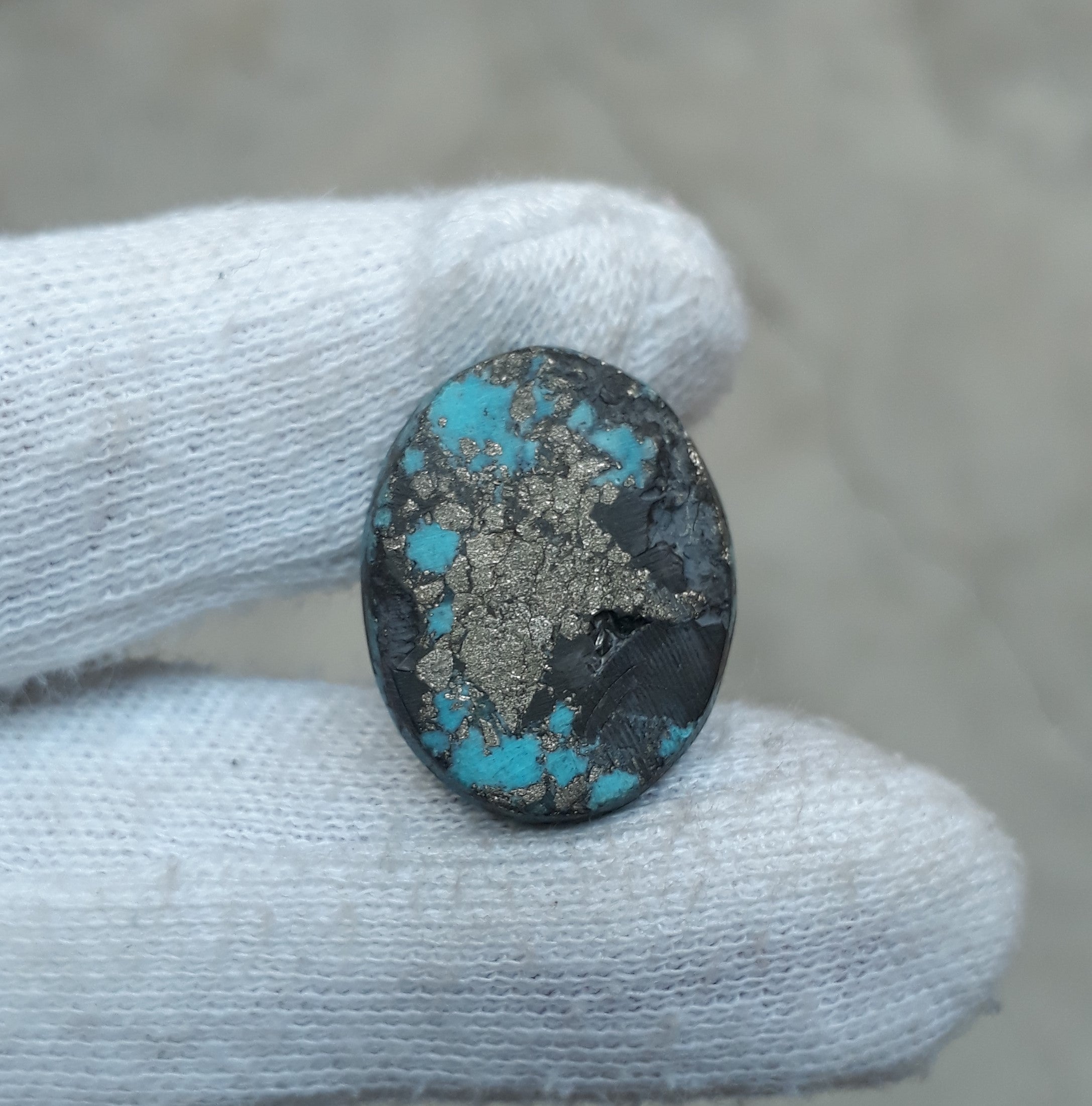 Natural Turquoise with Pyrite - Blue Matrix Turquoise - Shajri Feroza-35.1Ct