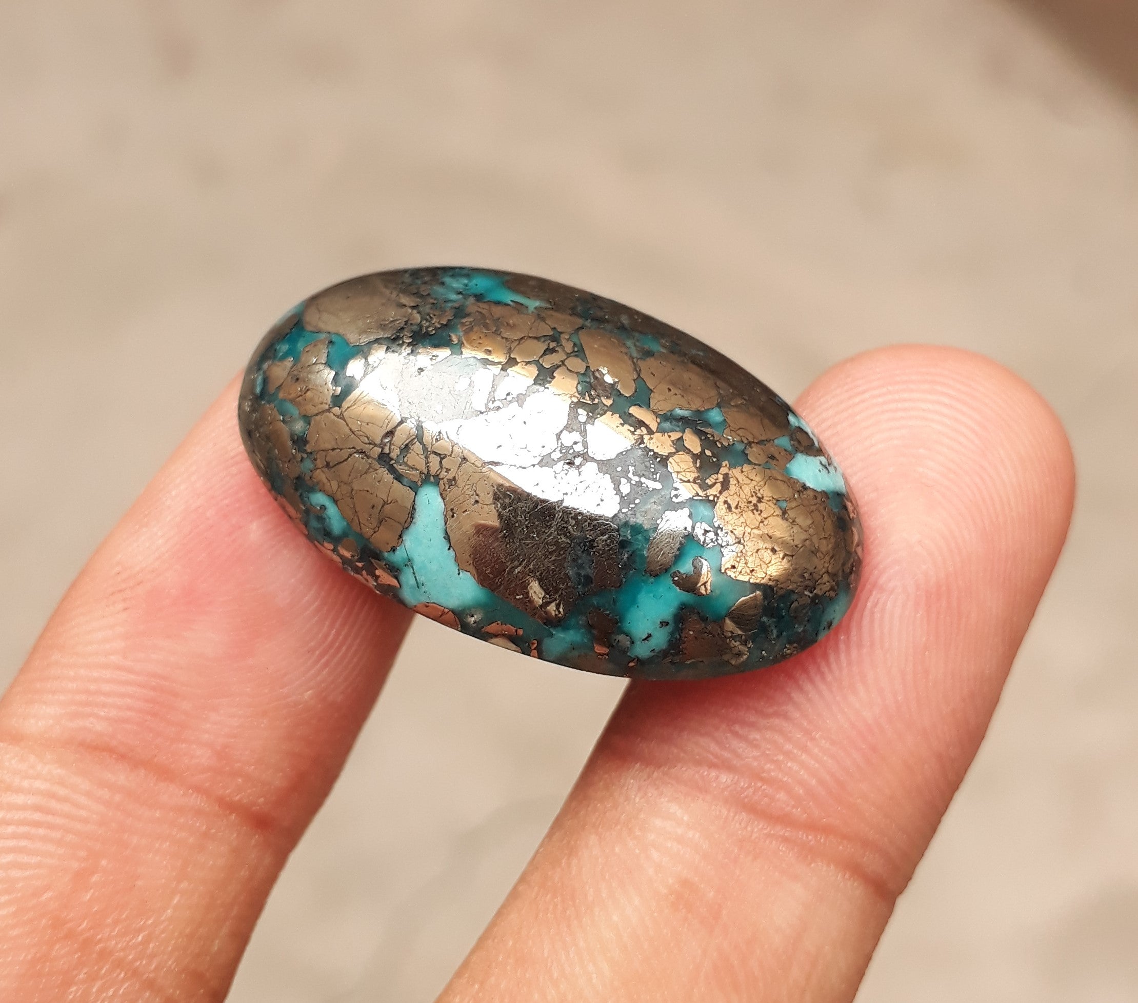 Natural Turquoise with Pyrite - Green Matrix Turquoise - Shajri Feroza-58.80Ct