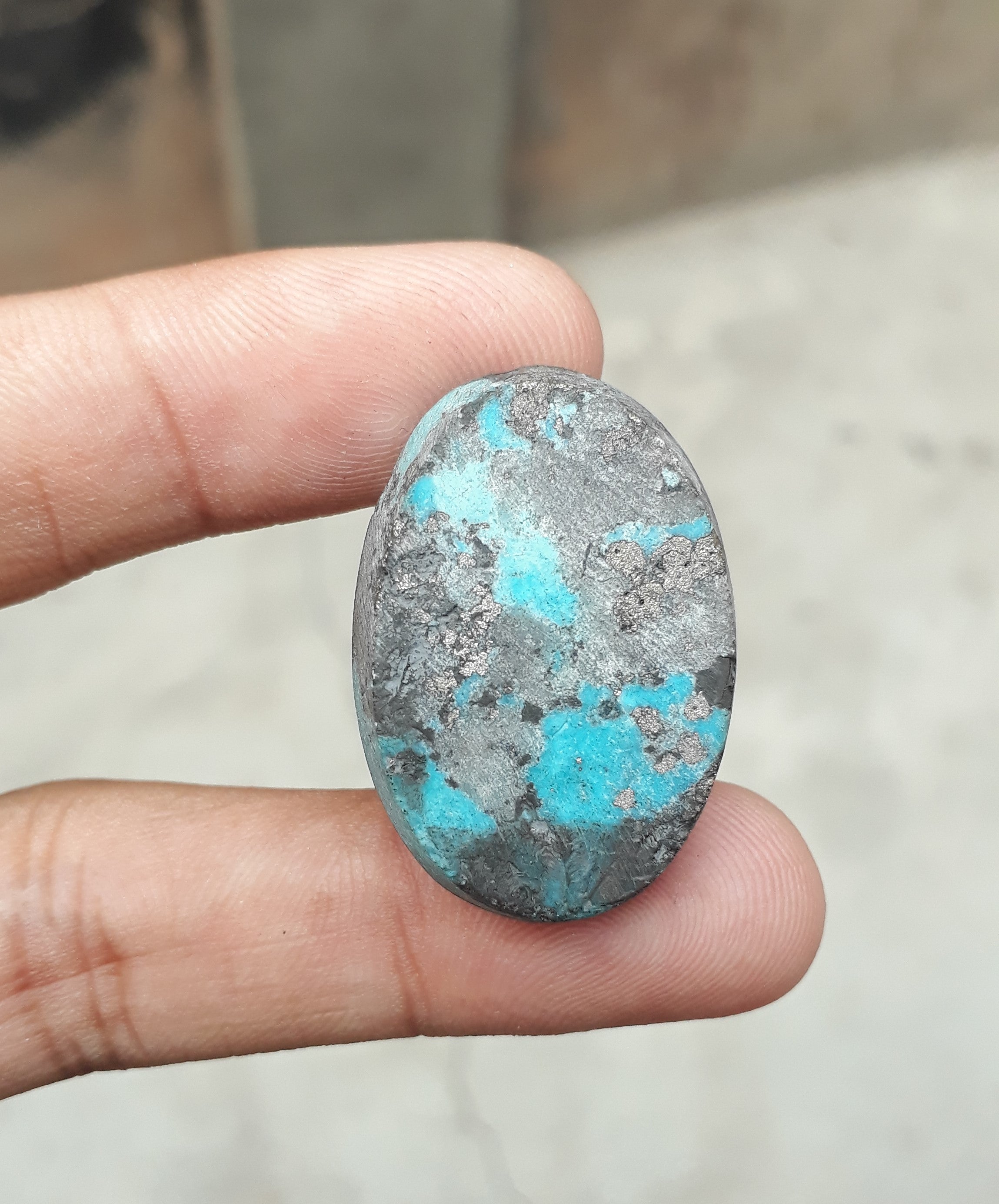 Natural Turquoise with Pyrite - Blue Matrix Turquoise - Shajri Feroza-59Ct