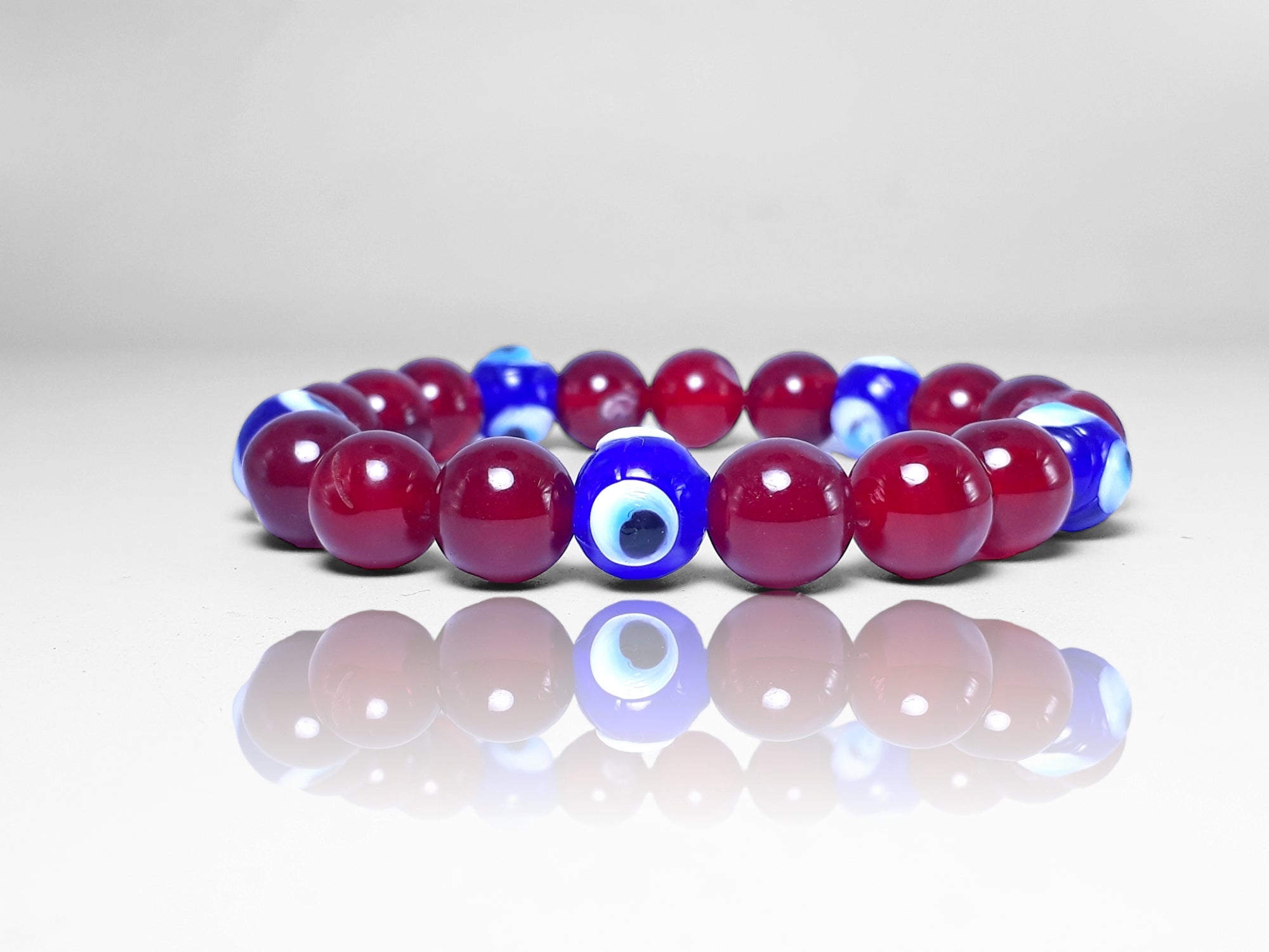 10mm Red Agate with Evil Eye Protection Bracelet