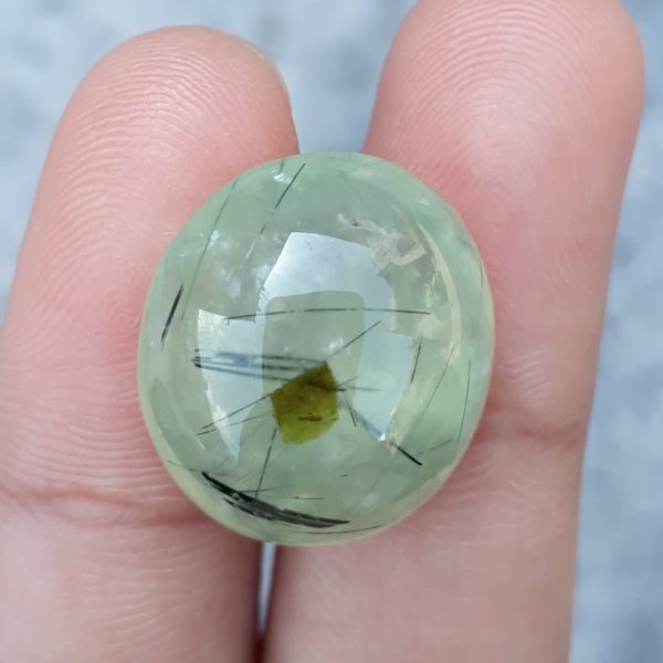 22.5ct Prehnite Cabochon - Rutile Prehnite also called Grape Jade, Green Moonstone - 20x17mm