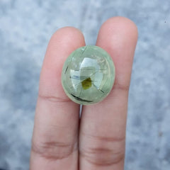 22.5ct Prehnite Cabochon - Rutile Prehnite also called Grape Jade, Green Moonstone - 20x17mm