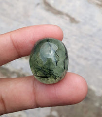 54.7ct Prehnite Cabochon - Rutile Prehnite - also called Grape Jade, Green Moonstone - 25x21mm