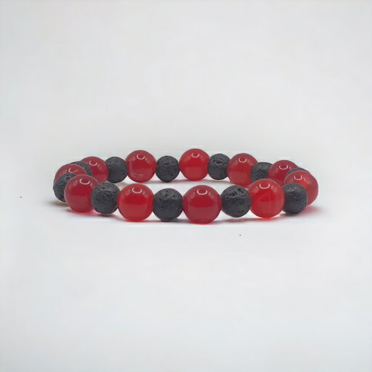 10mm Red Agate and Lava Beads Stretch Bracelet