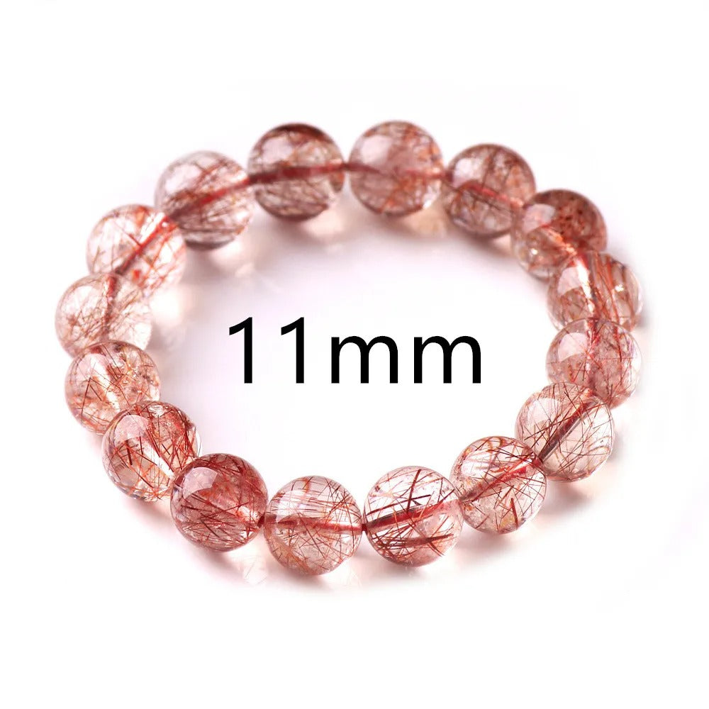 Natural Red Rutilated Quartz Gemstone Bracelet, Size 7-15mm