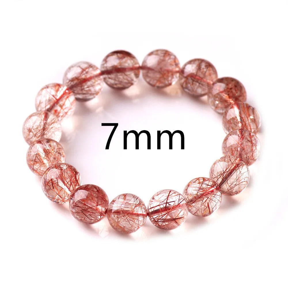 Natural Red Rutilated Quartz Gemstone Bracelet, Size 7-15mm