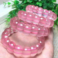 Natural Rose Quartz Pink Star Light Gemstone Bracelet, Bead Size 13x10mm