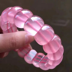 Natural Rose Quartz Pink Star Light Gemstone Bracelet, Bead Size 13x10mm