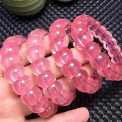 Natural Rose Quartz Pink Star Light Gemstone Bracelet, Bead Size 13x10mm