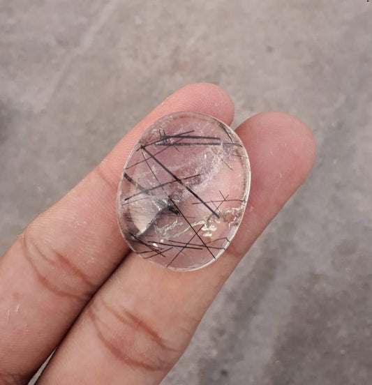 48.55ct Black Tourmalated Quartz -Cabochon Black Rutile Quartz - Rutilated Quartz