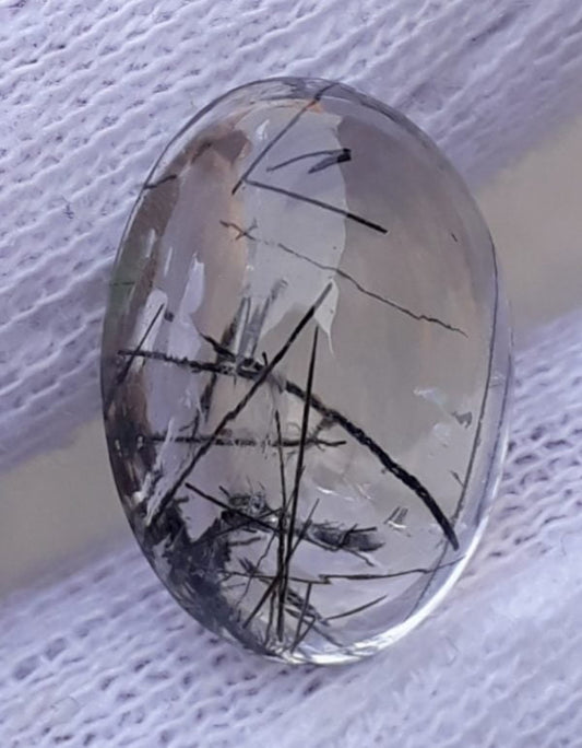 11.25ct Black Tourmalated Quartz -Cabochon Black Rutile Quartz - Rutilated Quartz
