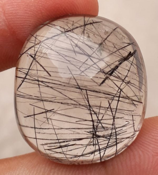 56ct Black Tourmalated Quartz -Cabochon Black Rutile Quartz - Rutilated Quartz