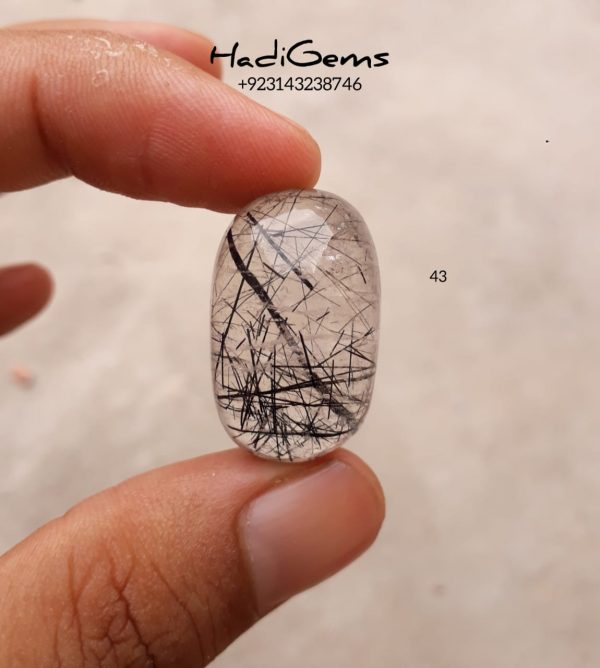 43.10ct Black Tourmalated Quartz -Cabochon Black Rutile Quartz - Rutilated Quartz