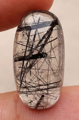 18.35ct Black Tourmalated Quartz -Cabochon Black Rutile Quartz - Rutilated Quartz