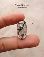 18.35ct Black Tourmalated Quartz -Cabochon Black Rutile Quartz - Rutilated Quartz