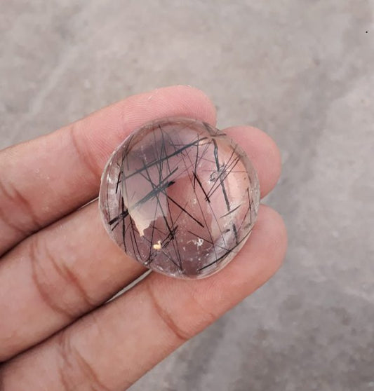 84ct Black Tourmalated Quartz -Cabochon Black Rutile Quartz - Rutilated Quartz