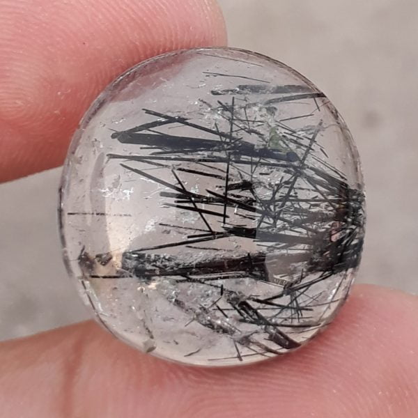 26.25ct Black Tourmalated Quartz -Cabochon Black Rutile Quartz - Rutilated Quartz