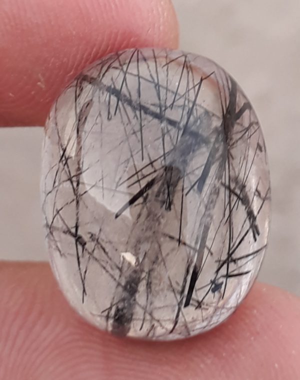 21.85ct Black Tourmalated Quartz -Cabochon Black Rutile Quartz - Rutilated Quartz