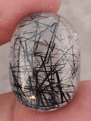 30ct Black Tourmalated Quartz -Cabochon Black Rutile Quartz - Rutilated Quartz