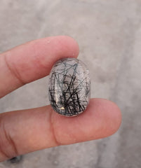 30ct Black Tourmalated Quartz -Cabochon Black Rutile Quartz - Rutilated Quartz