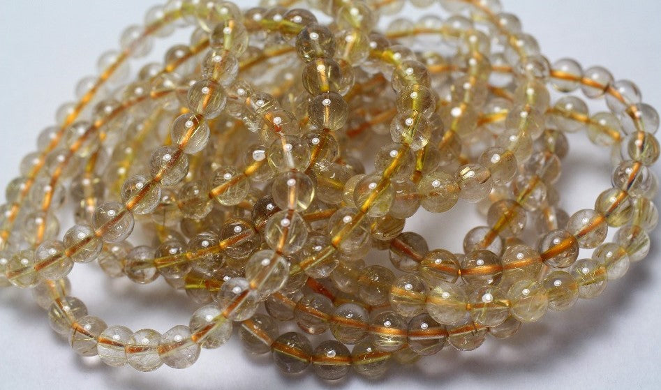 Natural AAA Gold Rutilated Quartz Gemstone Bracelet, Sizes 7-14mm