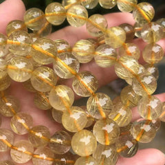 Natural AAA Gold Rutilated Quartz Gemstone Bracelet, Sizes 7-14mm