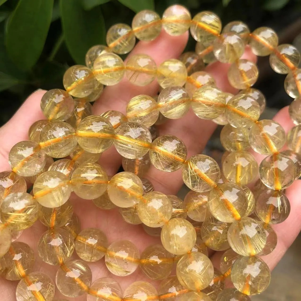 Natural AAA Gold Rutilated Quartz Gemstone Bracelet, Sizes 7-14mm