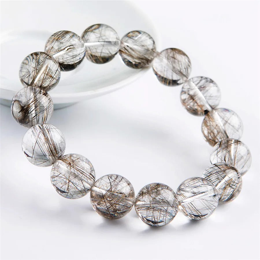 Natural Top Silver Rutilated Quartz Gemstone Bracelet, Sizes 7-17mm
