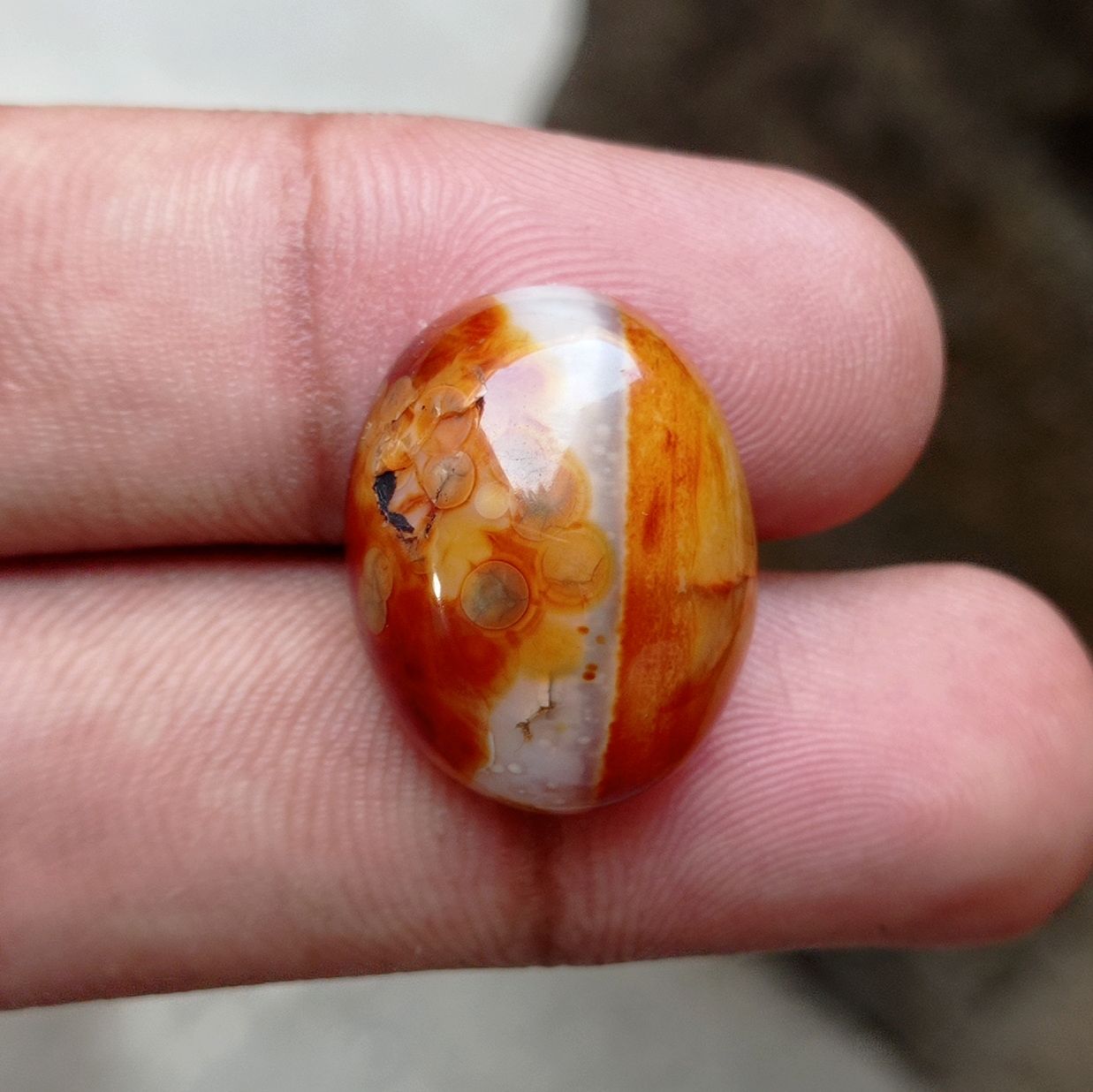 26ct Bi-Color Agate with Orbicular Pattern - Sulaimani Aqeeq - 21x17mm