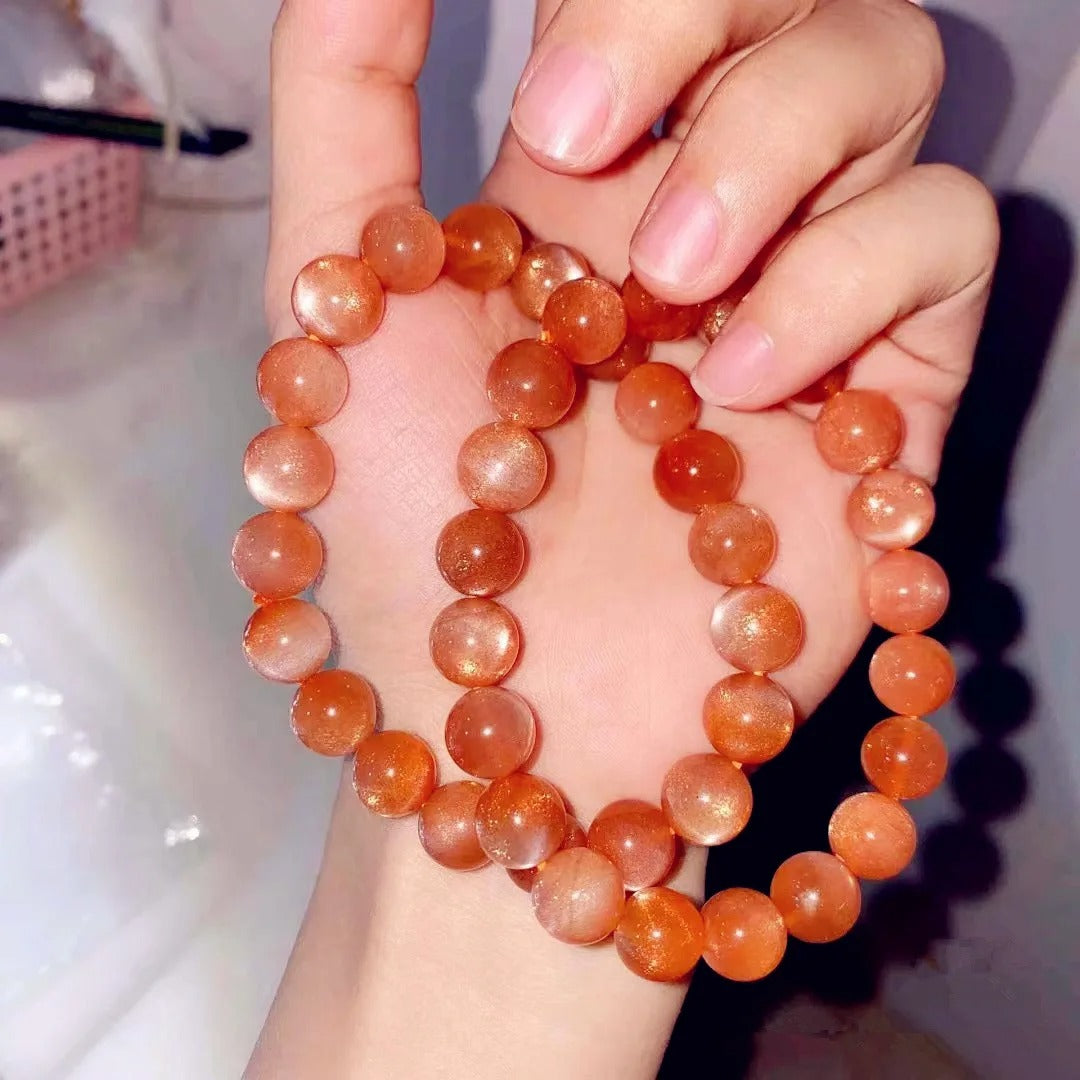 Natural Orange Sunstone Gemstone Bracelet, Sizes 8-13mm