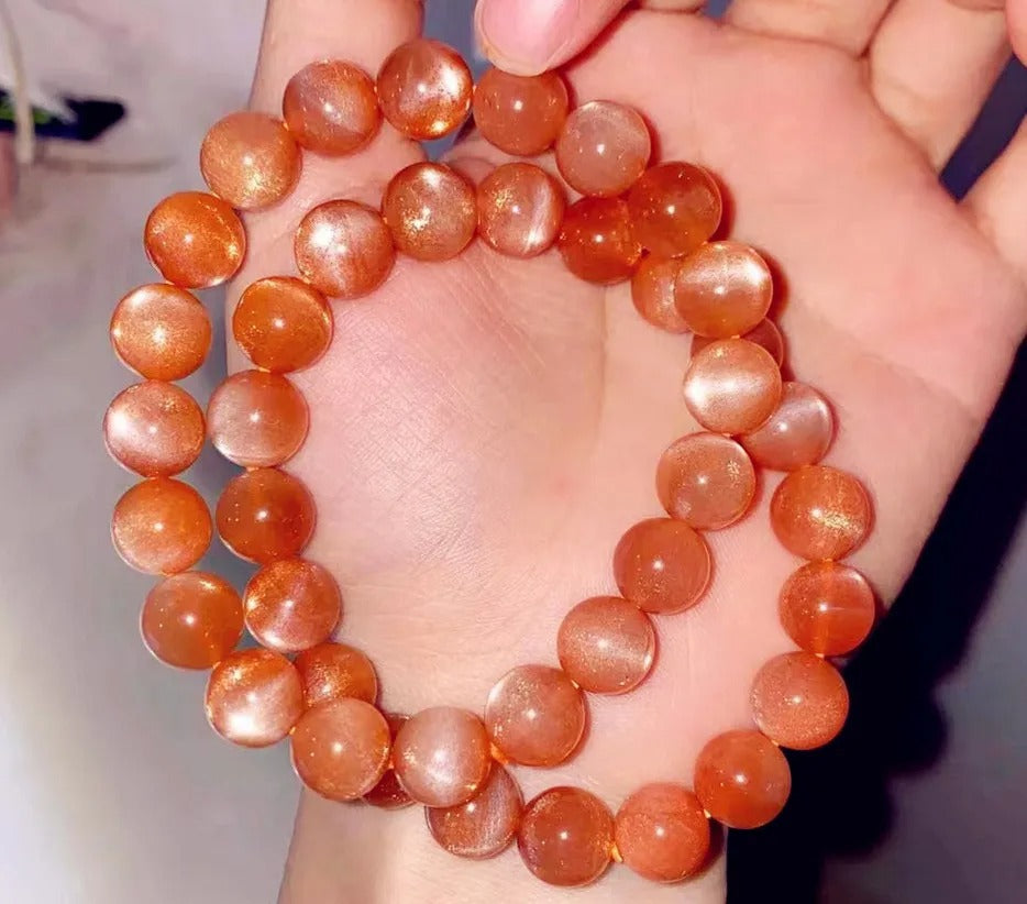 Natural Orange Sunstone Gemstone Bracelet, Sizes 8-13mm