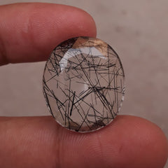 30ct Black Tourmalated Quartz  aka Black Rutile Quartz - Rutilated Quartz - 23x21.2x8.2mm