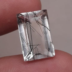 5.8ct Black Tourmalated Quartz  aka Black Rutile Quartz - Rutilated Quartz -14 x 10x6mm