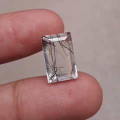 5.8ct Black Tourmalated Quartz  aka Black Rutile Quartz - Rutilated Quartz -14 x 10x6mm