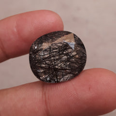 26ct Black Tourmalated Quartz - Black Rutile Quartz - 22x19x11mm