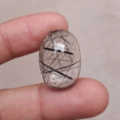 34.5ct Black Tourmalated Quartz Cabochon aka Black Rutile Quartz - Rutilated Quartz - 26x18x11.5mm