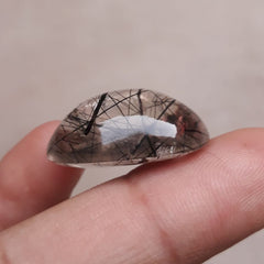 34.5ct Black Tourmalated Quartz Cabochon aka Black Rutile Quartz - Rutilated Quartz - 26x18x11.5mm