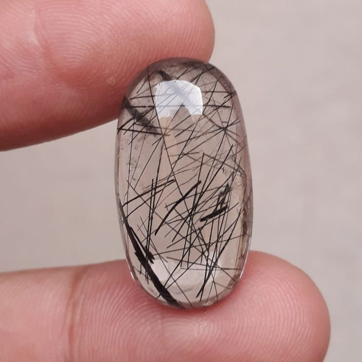 21ct Black Tourmalated Quartz Cabochon aka Black Rutile Quartz - Rutilated Quartz - 26.5x14.5x8mm