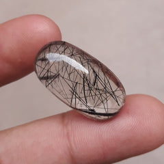 21ct Black Tourmalated Quartz Cabochon aka Black Rutile Quartz - Rutilated Quartz - 26.5x14.5x8mm