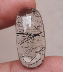 16.6ct Black Tourmalated Quartz -Cabochon Black Rutile Quartz - Rutilated Quartz Cabochon-26.5x12.5x6.5mm