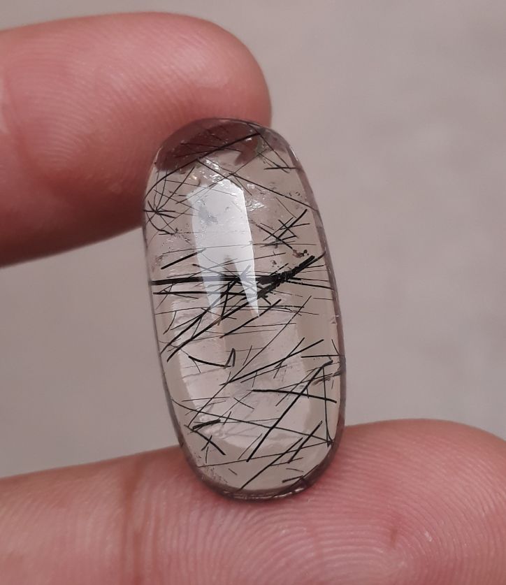 16.6ct Black Tourmalated Quartz -Cabochon Black Rutile Quartz - Rutilated Quartz Cabochon-26.5x12.5x6.5mm