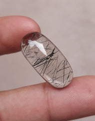 16.6ct Black Tourmalated Quartz -Cabochon Black Rutile Quartz - Rutilated Quartz Cabochon-26.5x12.5x6.5mm