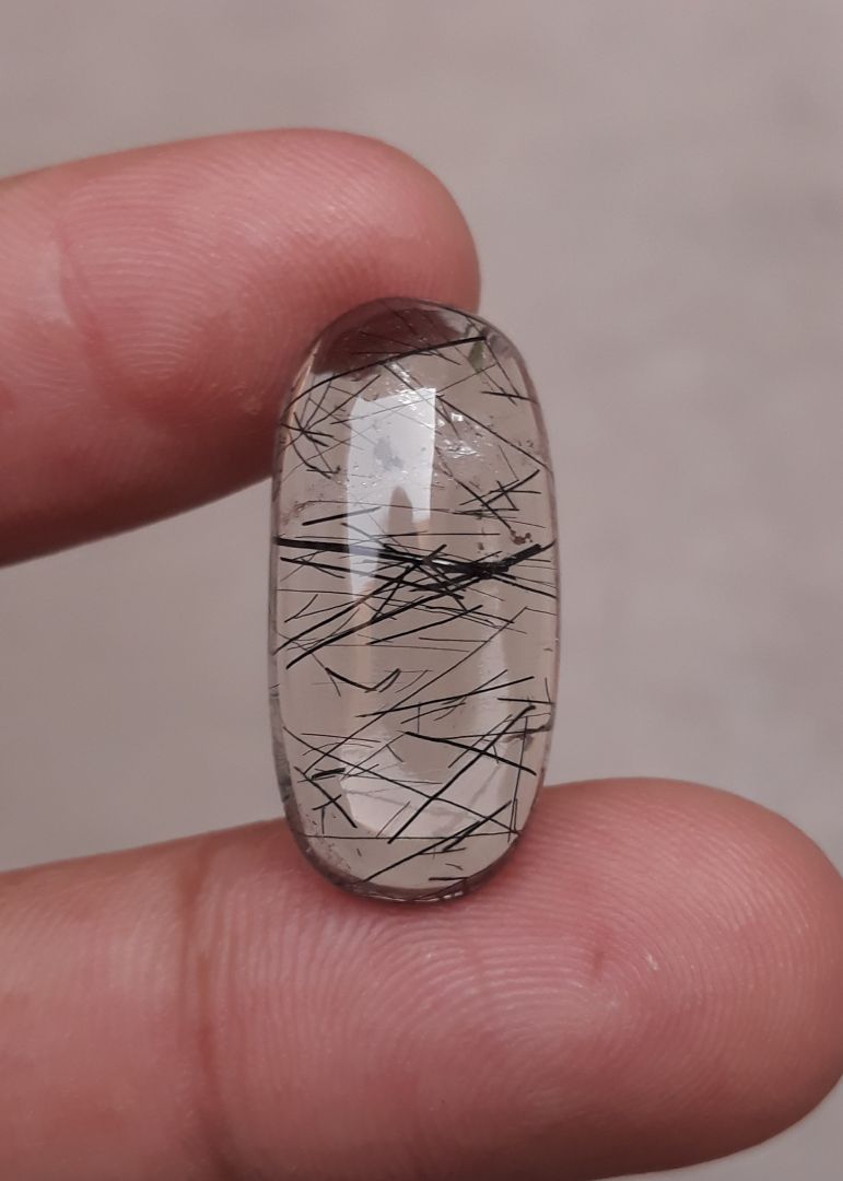 16.6ct Black Tourmalated Quartz -Cabochon Black Rutile Quartz - Rutilated Quartz Cabochon-26.5x12.5x6.5mm