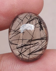 16ct Black Tourmalated Quartz Cabochon - Rutilated Quartz-17x14x9mm